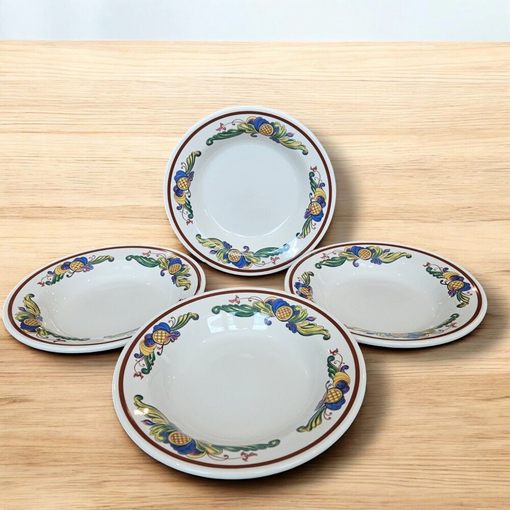 SET OF 4 HOMER LAUGHLIN CHINA PASTA BOWLS 9" Rosemaling Brown Seville USA